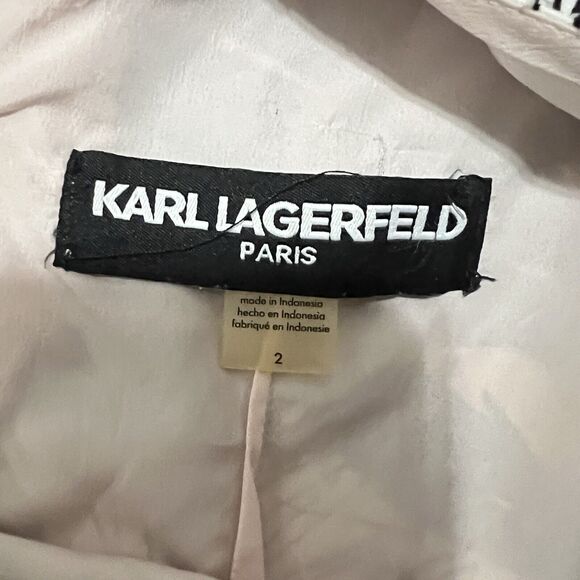 Karl Lagerfeld Mini Dress Size 2 White Blue Leaf Print Ruffle Sleeve Hem Texture - Picture 4 of 8